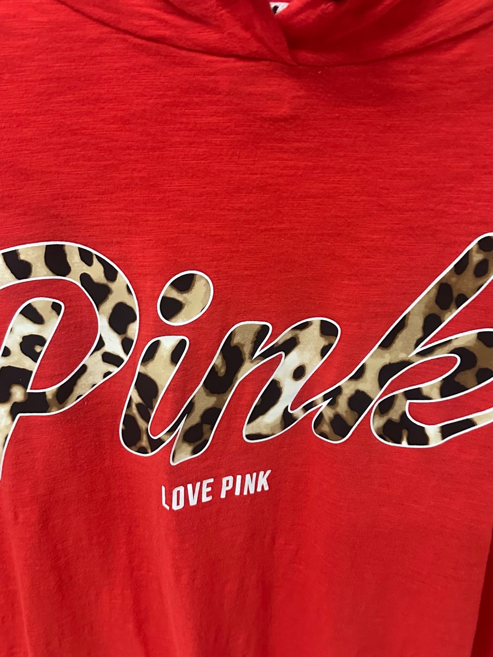 PINK Victoria's Secret Red Hoodie with Leopard Logo Script - Picture 2 of 6